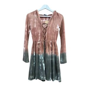 Earthbound Trading Tye Dye Front Lace Hooded Shirt